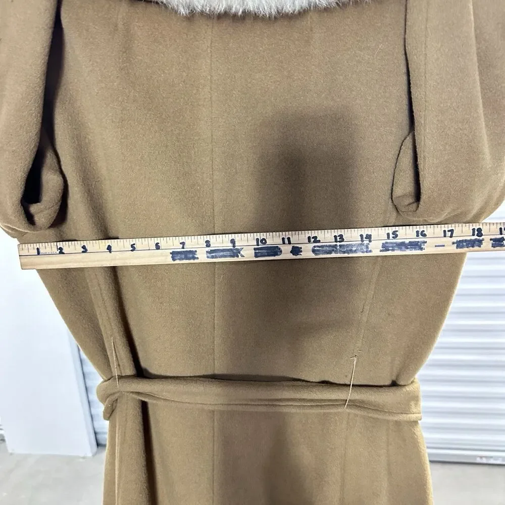 Vintage Regency Cashmere Coat Women Medium 70s Glam Fashion Fox Fur Long Brown - Picture 4 of 14